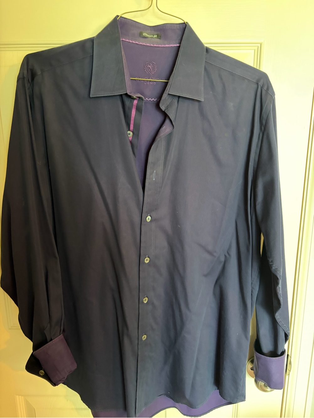 Bugatchi Navy Dress Shirt with Purple Accents